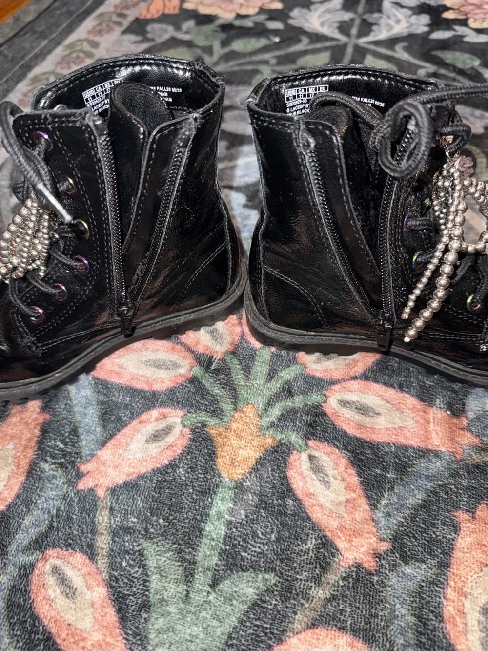 GAP Black Patent Kids Combat Boots with Silver Bead Tassels